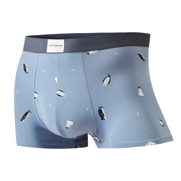 COTTONCTR Men`s Underwear Cotton Boxer Briefs Breathable Penguin Printed Fabric Blue Color-One Pack