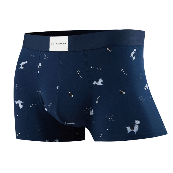 COTTONCTR Men`s Underpants Cotton Boxer Briefs Space Printed Dark Blue Color Comfortable Wear-One Pack